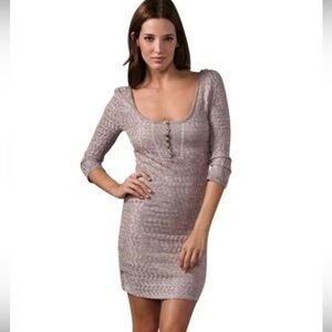 Free People Sweater Dress Body Con Stretch Dusty Rose Henley Size S Boho Y2K